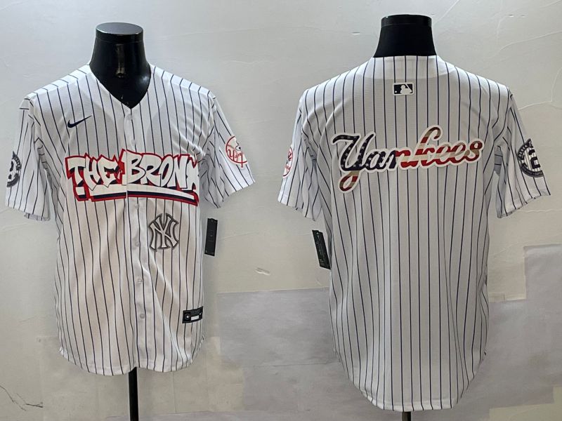 Men New York Yankees Blank White Stripe four generations Joint Name 2025 Nike MLB Jersey style 21